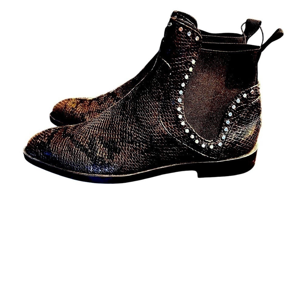 Zara Faux Snakeskin Studded Ankle Booties – Size 7 - Picture 2 of 5